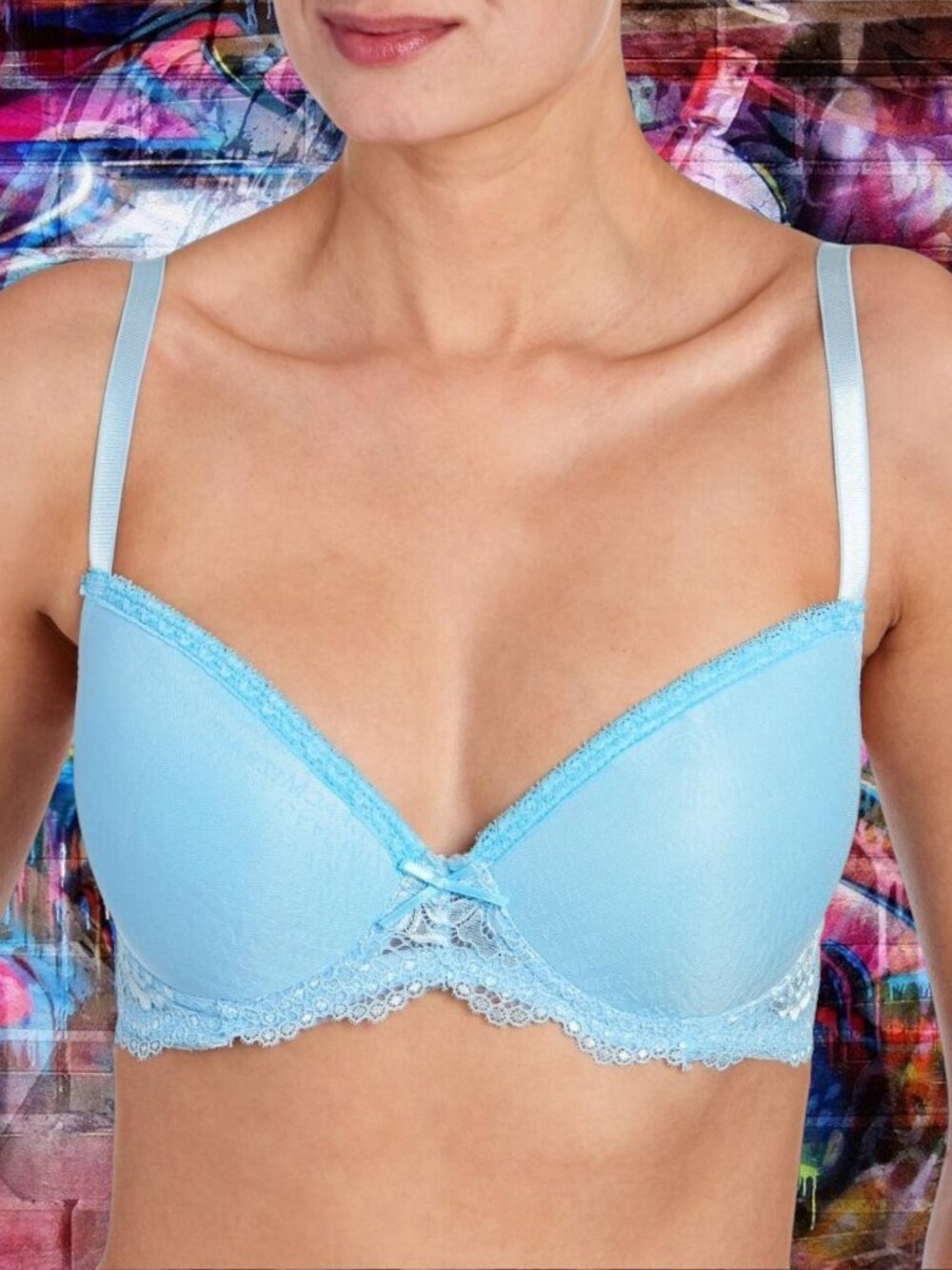 NWT Isaac Mizrahi Push Up Bra 34C 36C 38C Demi Lace Logo Blue Conv IM15762